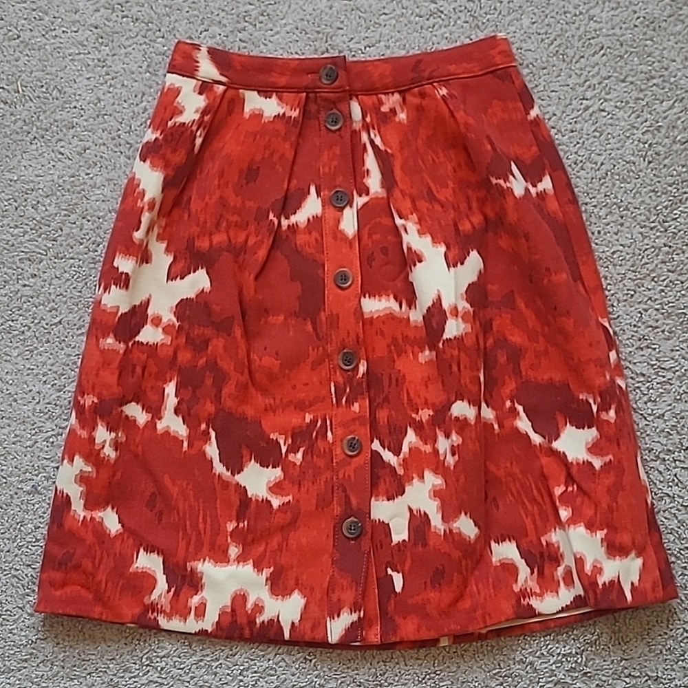 J.Crew Red & Cream Floral Wool A-Line Button Skirt Women’s 00 - Picture 3 of 15